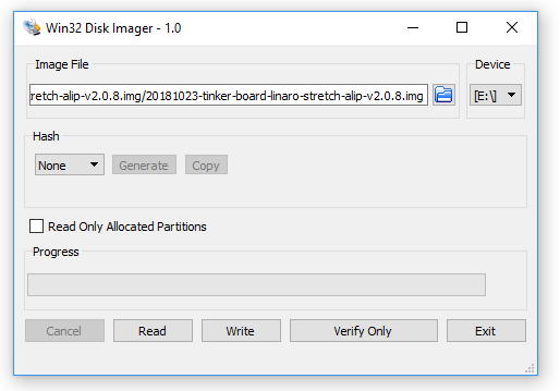 Configuraes do Win32 Disk Imager