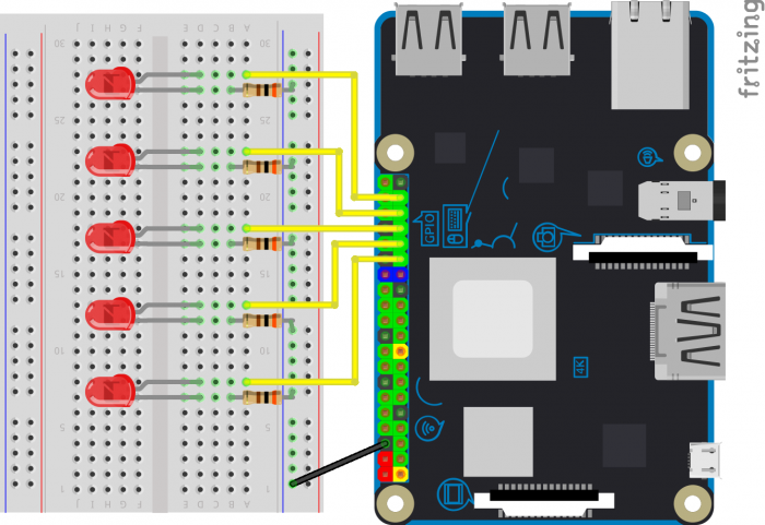 circuito cinco LEDs