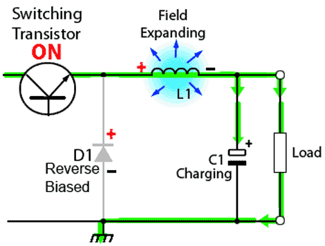 circuito-conversor-abaixador-chaveamento-ligado